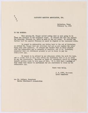 [Letter from J. R. Dunn to Galveston Maritime Association, Inc., February 11, 1953]