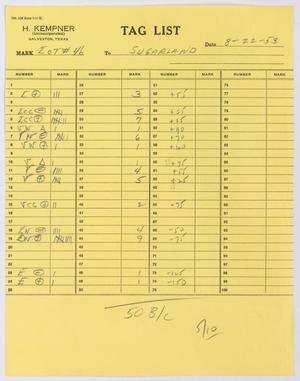 [Tag List: Lot #46, August 22, 1953]