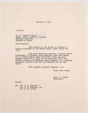[Letter from Thomas L. James to H. Malcolm Lovett, October 5, 1953]