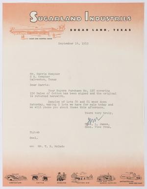 [Letter from Thomas L. James to Harris Kempner, September 14, 1953]