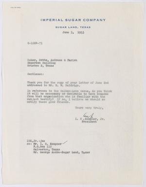 [Letter from I. H. Kempner, Jr., to Baker, Botts, Andrews & Parish, June 5, 1953]