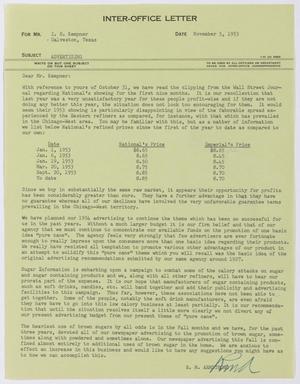 Primary view of object titled '[Letter from Robert Markle Armstrong to Isaac Herbert Kempner, November 5, 1953]'.
