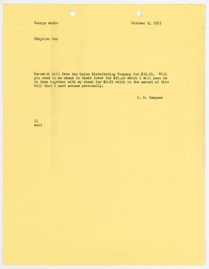 [Letter from I. H. Kempner to George Andre, October 2, 1953]