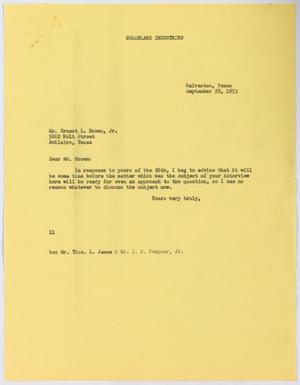 [Letter from I. H. Kempner to Ernest L. Brown, Jr., September 28, 1953]