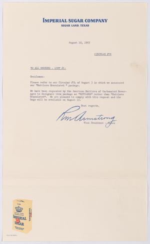 [Letter from Robert Markle Armstrong to Brokers, List #1, August 10, 1953]