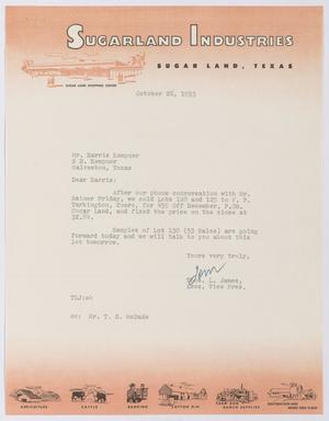 Primary view of object titled '[Letter from Thomas L. James to Harris Kempner, October 26, 1953]'.