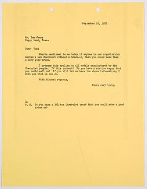 [Letter from A. H. Blackshear, Jr. to Tom James, September 10, 1953]