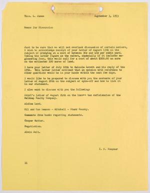 [Letter from I. H. Kempner to Thomas L. James, September 3, 1953]