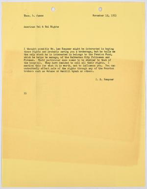 [Letter from I. H. Kempner to Thomas L. James, November 12, 1953]
