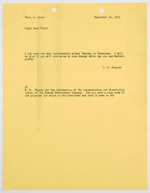 [Letter from I. H. Kempner to Thomas L. James, September 18, 1953]