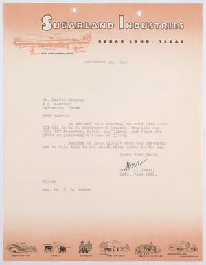 [Letter from Thomas L. James to Harris Kempner, September 29, 1953]