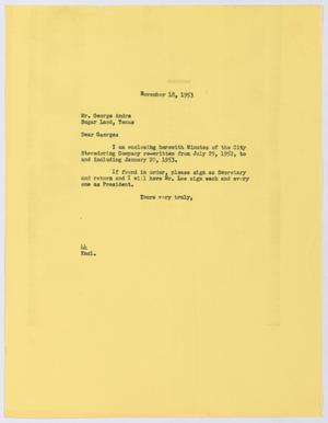 [Letter from A. H. Blackshear, Jr. to George Andre, November 18, 1953]