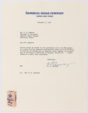 [Letter from W. O. Caraway to I. H. Kempner, November 3, 1953]