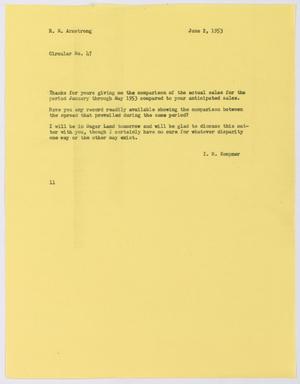 [Letter from Isaac Herbert Kempner to Robert Markle Armstrong, June 2, 1953]