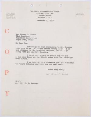 Primary view of object titled '[Letter from Walter F. Woodul to Thomas L. James, December 7, 1953]'.