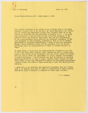 [Letter from Isaac Herbert Kempner to Robert Markle Armstrong, March 19, 1953]