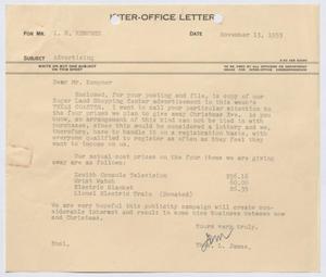 [Letter from Thomas L. James to I. H. Kempner, November 13, 1953]