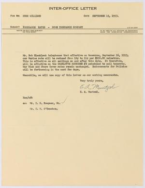 [Letter from E. A. Mantzel to Hugh Williams, September 15, 1953]