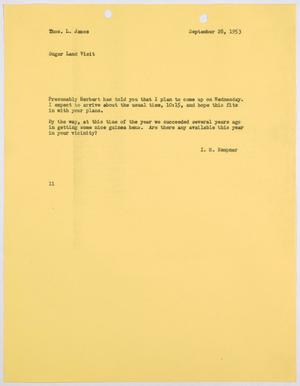 [Letter from I. H. Kempner to Thomas L. James, September 28, 1953]