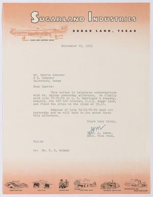 [Letter from Thomas L. James to Harris Kempner, September 15, 1953]