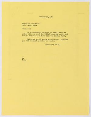 [Letter from A. H. Blackshear, Jr. to Sugarland Industries, October 14, 1953]