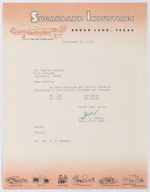 [Letter from Thomas L. James to Harris Kempner, September 24, 1953]