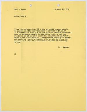 [Letter from I. H. Kempner to Thomas L. James, November 20, 1953]