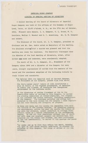 Primary view of object titled '[Minutes of Special Meeting of Directors - October 27, 1953]'.