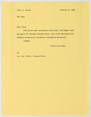 [Letter from Harris L. Kempner to Thomas L. James, October 27, 1953]