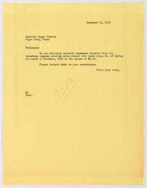 [Letter from A. H. Blackshear, Jr. to Imperial Sugar Company, December 18, 1953]
