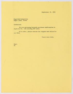 [Letter from A. H. Blackshear, Jr. to Sugarland Industries, September 19, 1953]