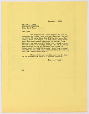 [Letter from A. H. Blackshear, Jr. to Tom L. James, December 2, 1953]