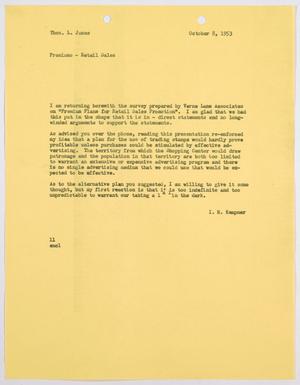 [Letter from I. H. Kempner to Thomas L. James, October 8, 1953]