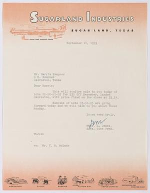 [Letter from Thomas L. James to Harris Kempner, September 18, 1953]