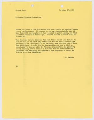 [Letter from I. H. Kempner to George Andre, November 27, 1953]