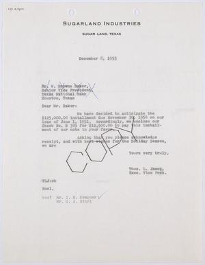 Primary view of object titled '[Letter from Thos. L. James to W. Brown Baker, December 8, 1953]'.