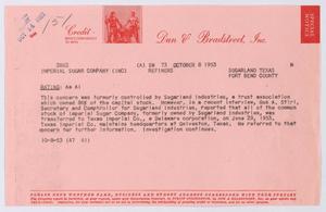[Imperial Sugar Company Stock Information, October 8, 1953]