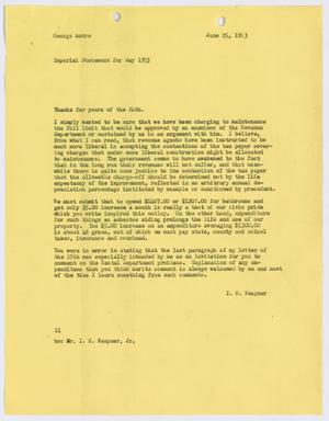 [Letter from Isaac Herbert Kempner to George Andre, June 25, 1953]