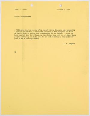 [Letter from I. H. Kempner to Thomas L. James, October 8, 1953]