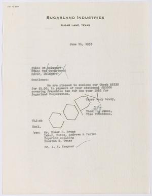 Primary view of object titled '[Letter from Thomas L. James to State of Delaware, June 11, 1953]'.