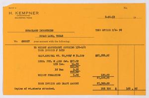 [Invoice to Weight Adjustment for Sugarland Industries, August 26, 1953]
