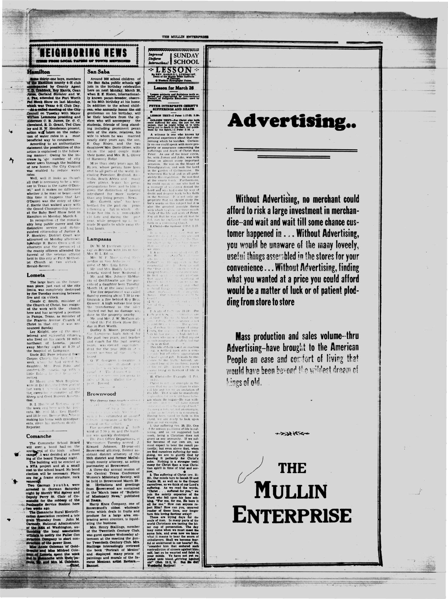 The Mullin Enterprise. (Mullin, Tex.), Vol. 38, No. 51, Ed. 1 Thursday, March 23, 1939
                                                
                                                    [Sequence #]: 3 of 4
                                                