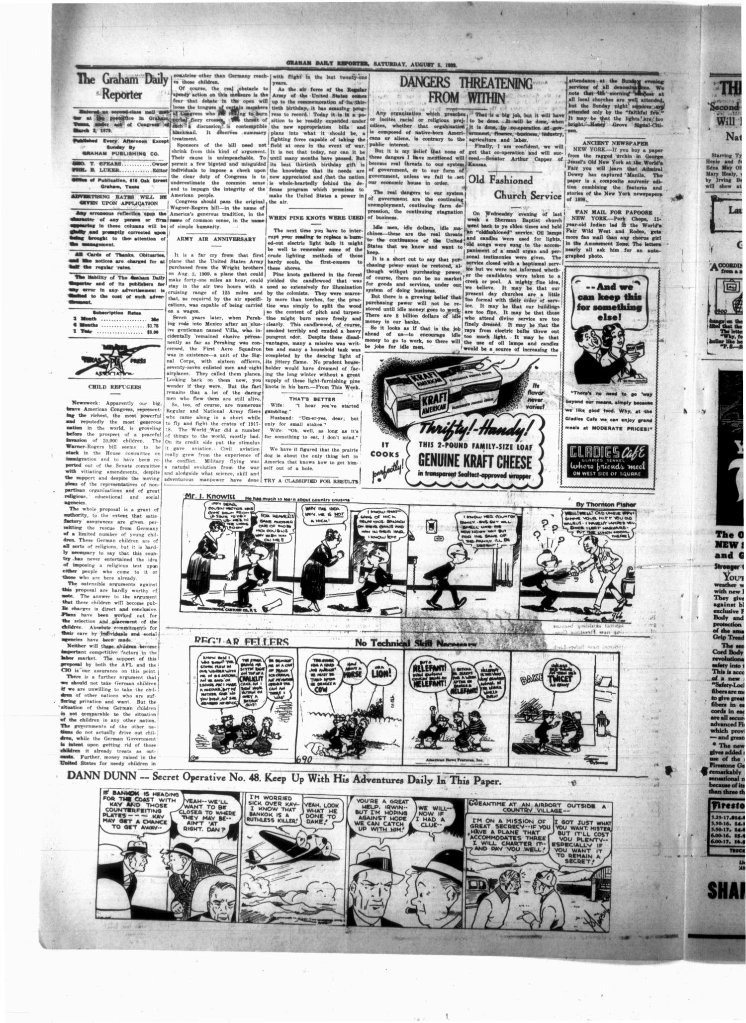 Graham Daily Reporter (Graham, Tex.), Vol. 5, No. 289, Ed. 1 Saturday, August 5, 1939
                                                
                                                    [Sequence #]: 2 of 4
                                                