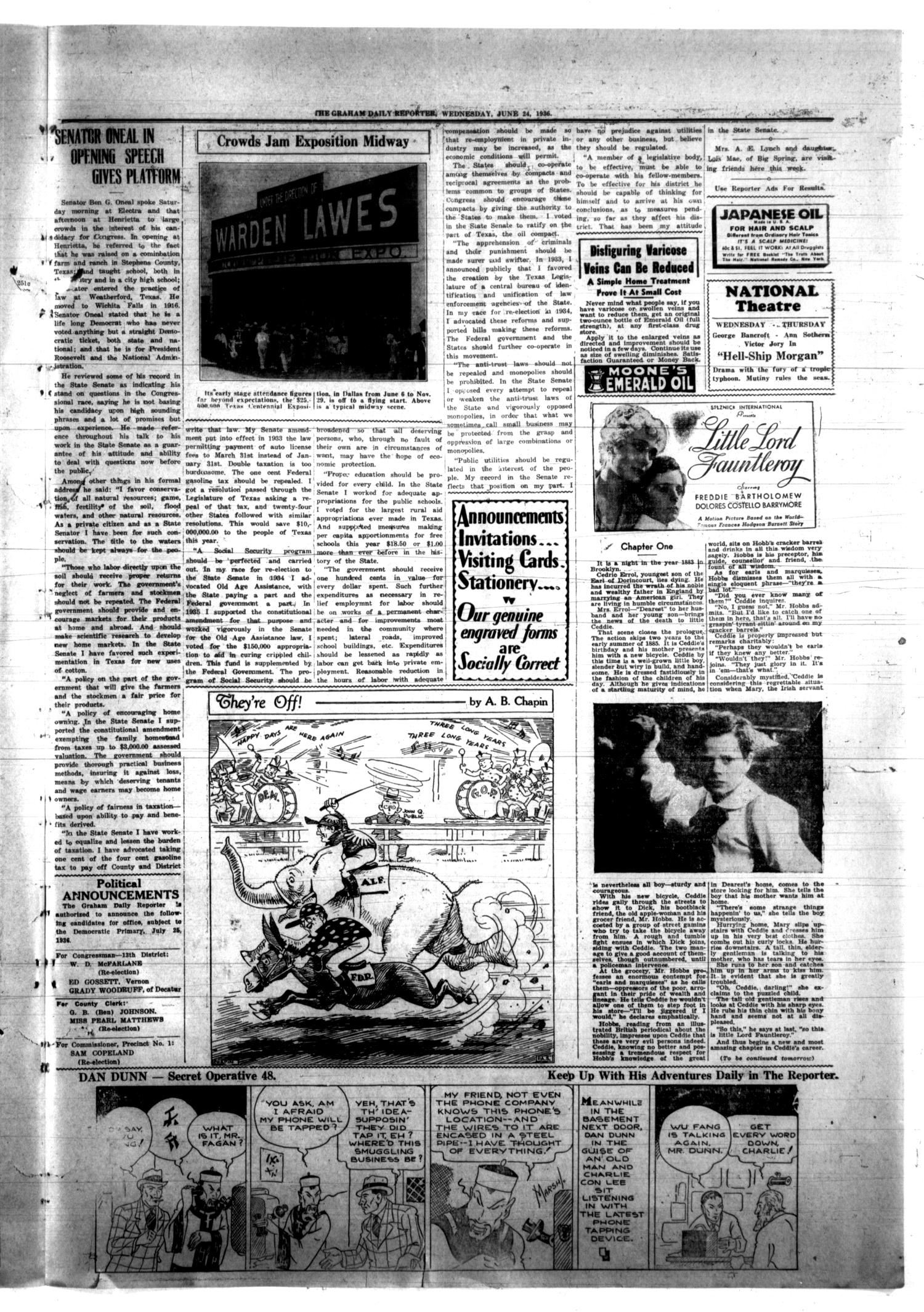 Graham Daily Reporter (Graham, Tex.), Vol. 2, No. 249, Ed. 1 Wednesday, June 24, 1936
                                                
                                                    [Sequence #]: 3 of 4
                                                