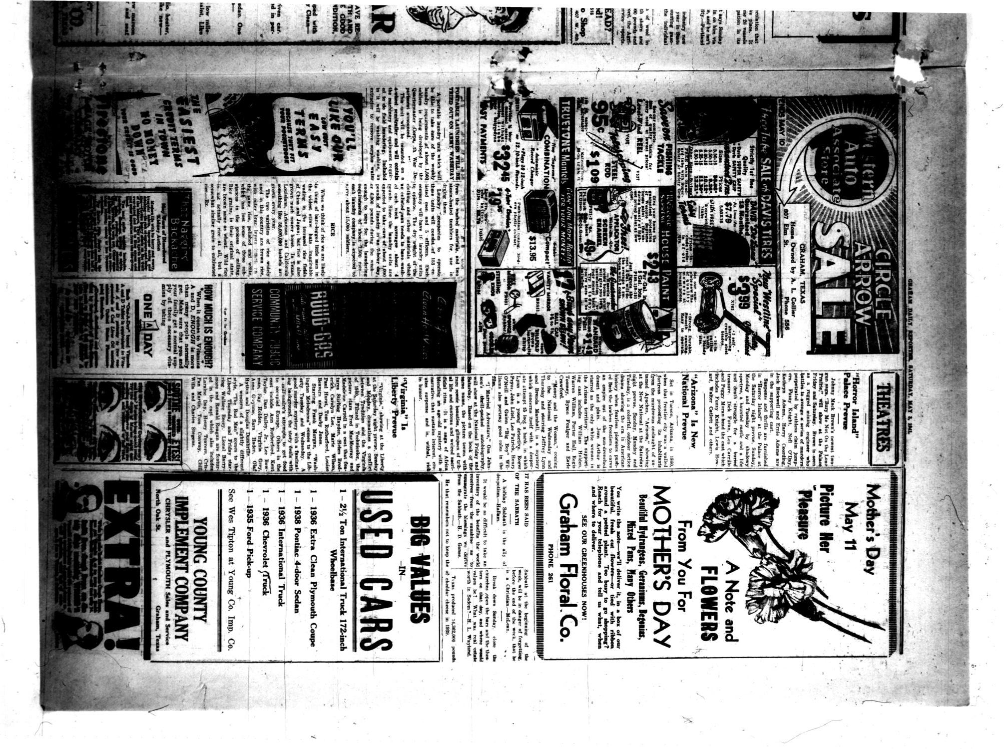 Graham Daily Reporter (Graham, Tex.), Vol. 7, No. 210, Ed. 1 Saturday, May 3, 1941
                                                
                                                    [Sequence #]: 3 of 4
                                                