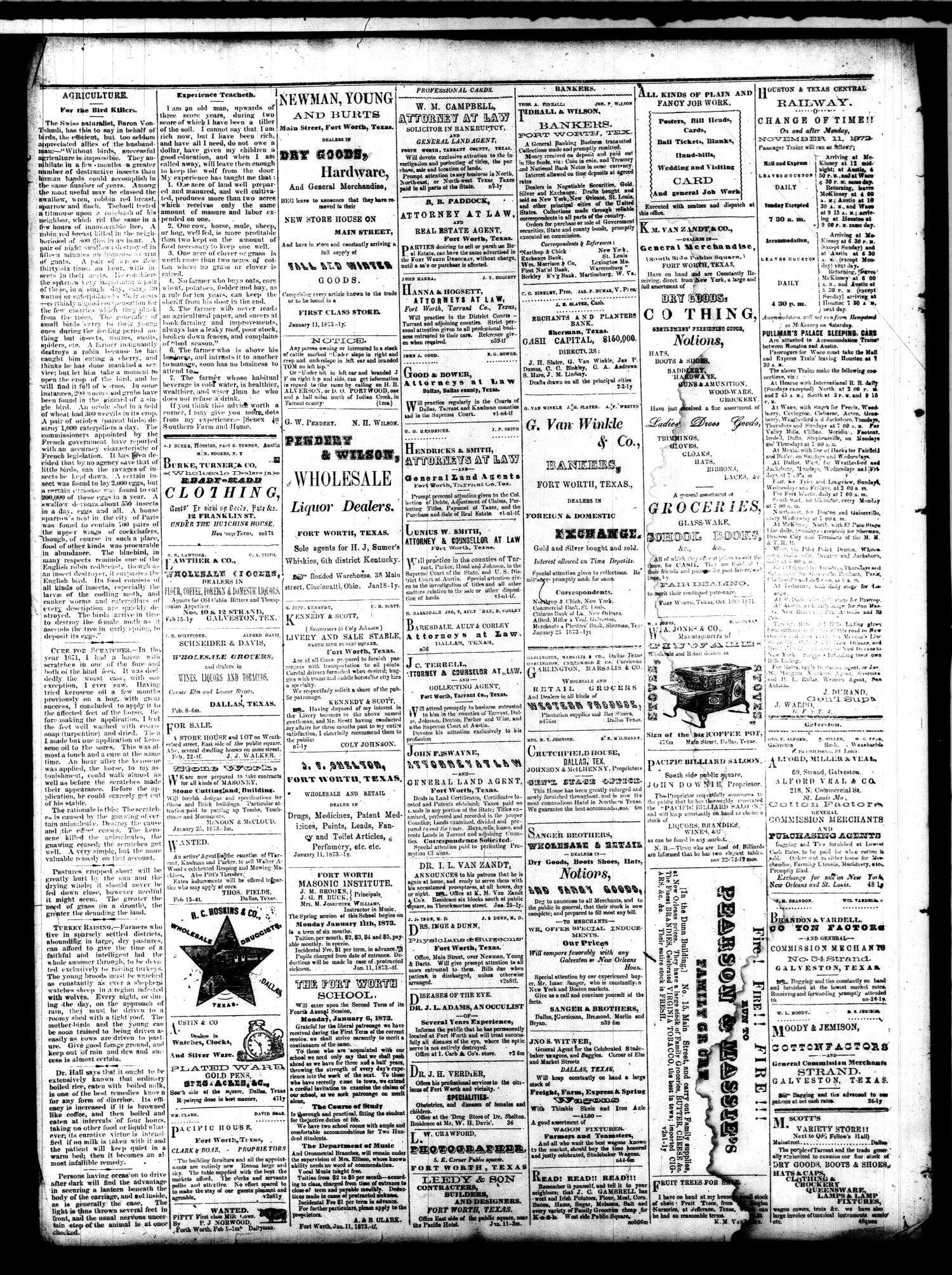 The Fort Worth Democrat. (Fort Worth, Tex.), Vol. 2, No. 15, Ed. 1 Saturday, March 8, 1873
                                                
                                                    [Sequence #]: 4 of 4
                                                
