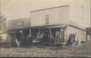 Primary view of object titled '[Postcard featuring the Dew Brother's General Store]'.