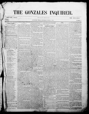 Primary view of object titled 'The Gonzales Inquirer. (Gonzales, Tex.), Vol. 1, No. 2, Ed. 1 Saturday, June 11, 1853'.