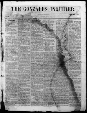Primary view of The Gonzales Inquirer. (Gonzales, Tex.), Vol. 1, No. 38, Ed. 1 Saturday, February 18, 1854