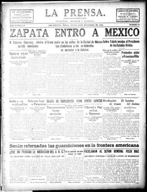 Primary view of object titled 'La Prensa. (San Antonio, Tex.), Vol. 2, No. 40, Ed. 1 Thursday, November 26, 1914'.
